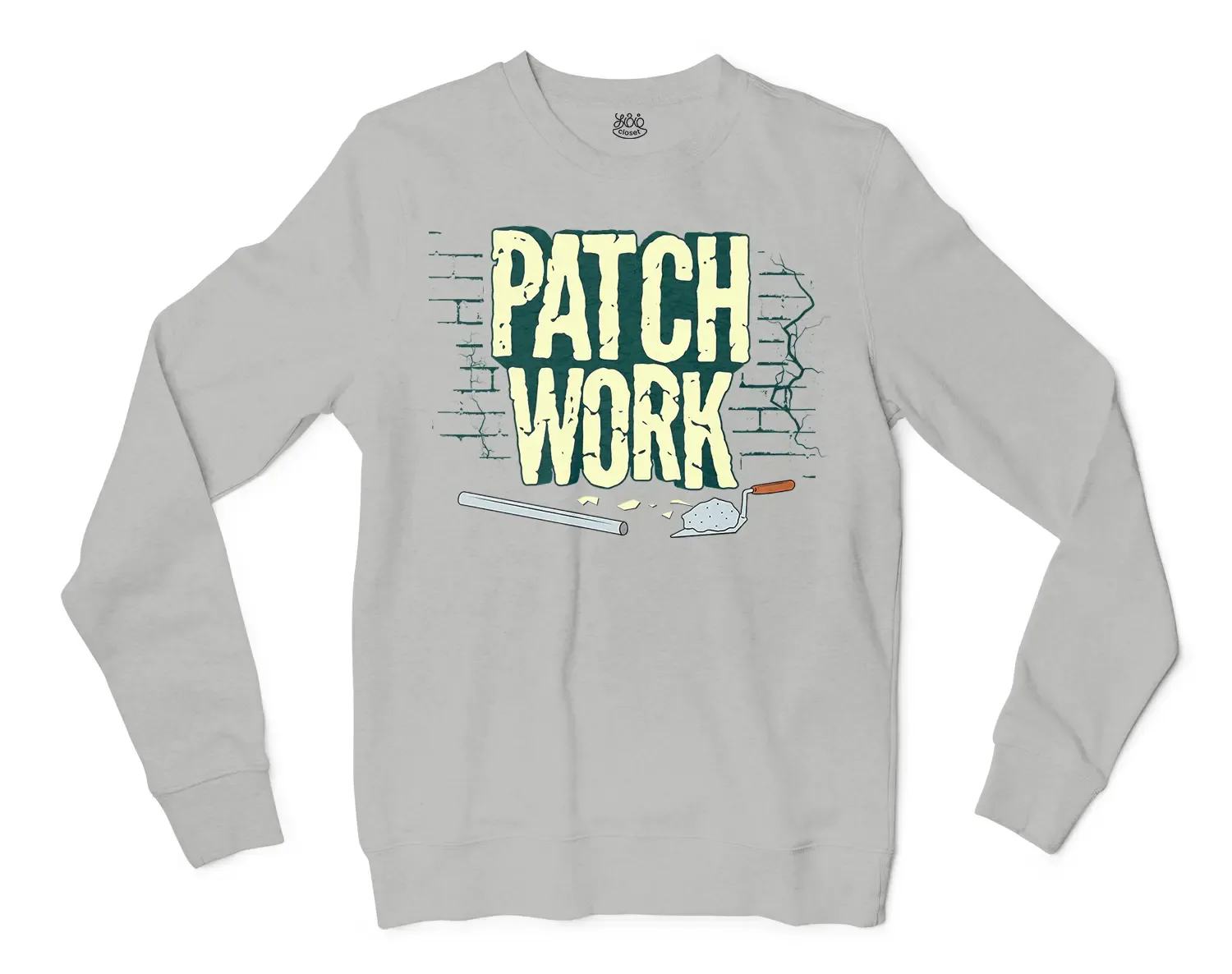 Patch Work Men/Unisex Long Sleeve Sweatshirt in Ash Color