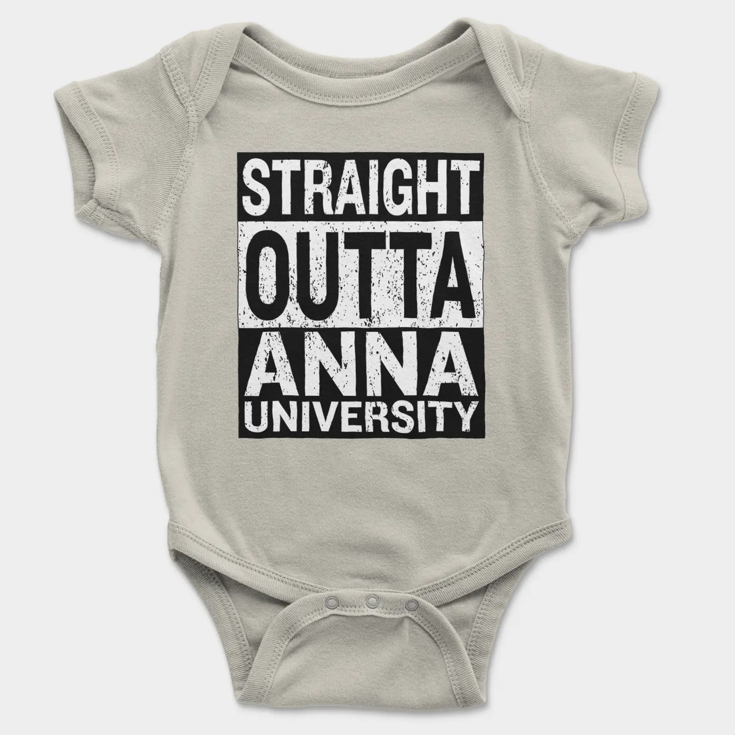 Straight Outta Anna University Short Sleeve Baby Onesie in Ash Color