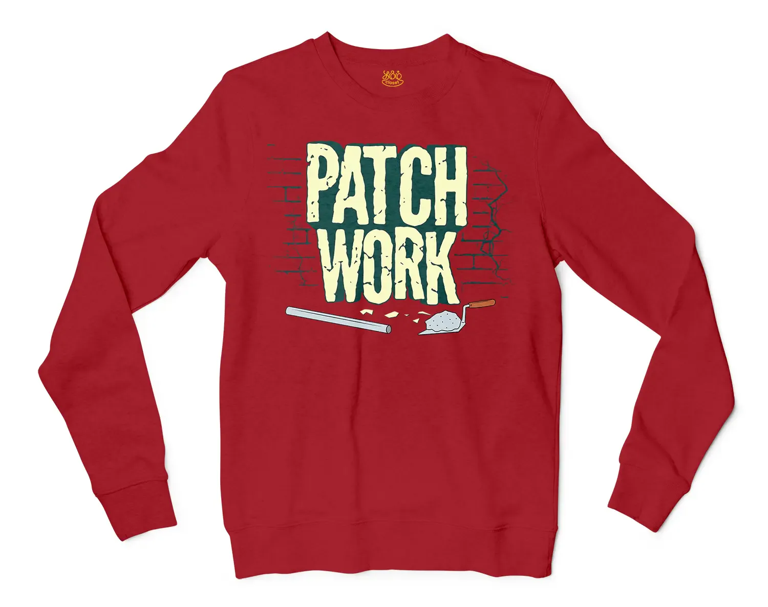 Patch Work Men/Unisex Long Sleeve Sweatshirt in Cherry Red Color