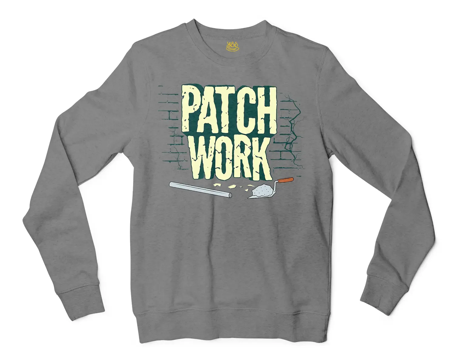 Patch Work Men/Unisex Long Sleeve Sweatshirt in Graphite Heather Color