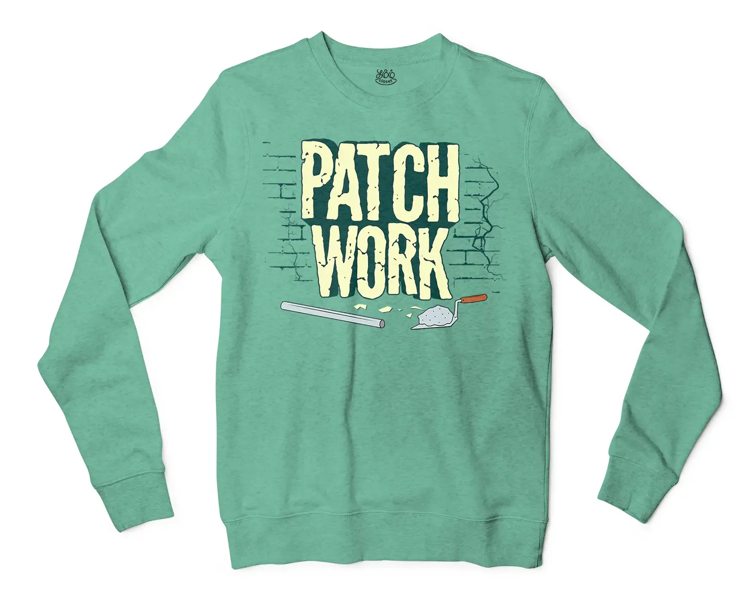 Patch Work Men/Unisex Long Sleeve Sweatshirt in Heather Sport Dark Green Color