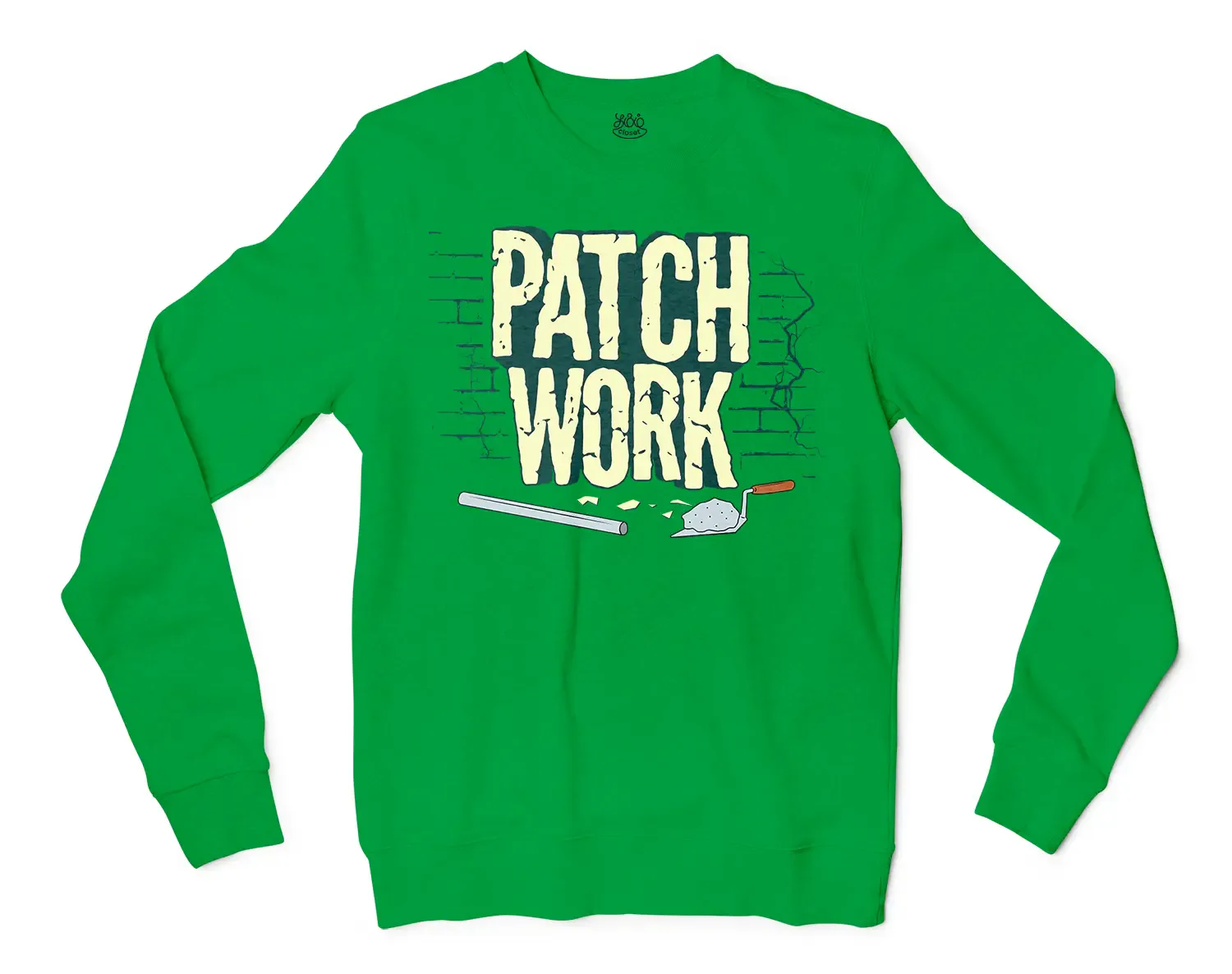 Patch Work Men/Unisex Long Sleeve Sweatshirt in Irish Green Color