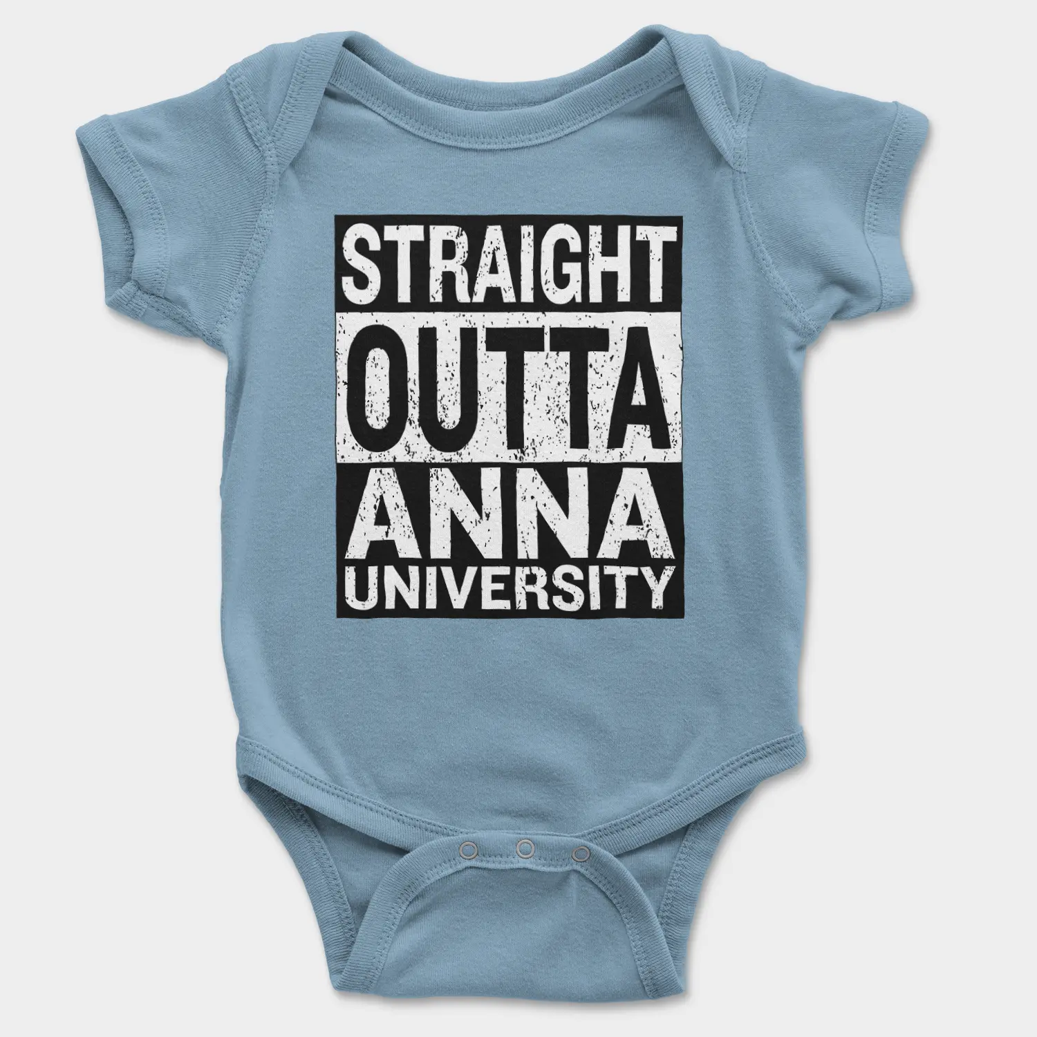Straight Outta Anna University Short Sleeve Baby Onesie in Light Blue Color
