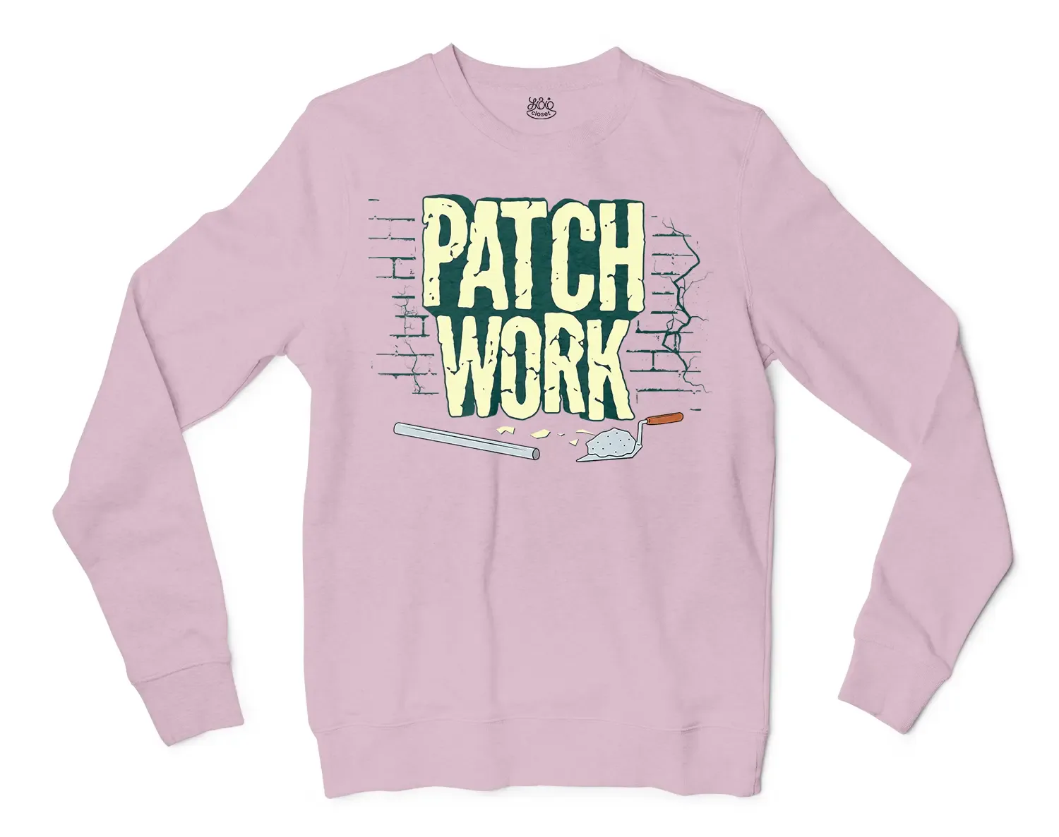 Patch Work Men/Unisex Long Sleeve Sweatshirt in Light Pink Color