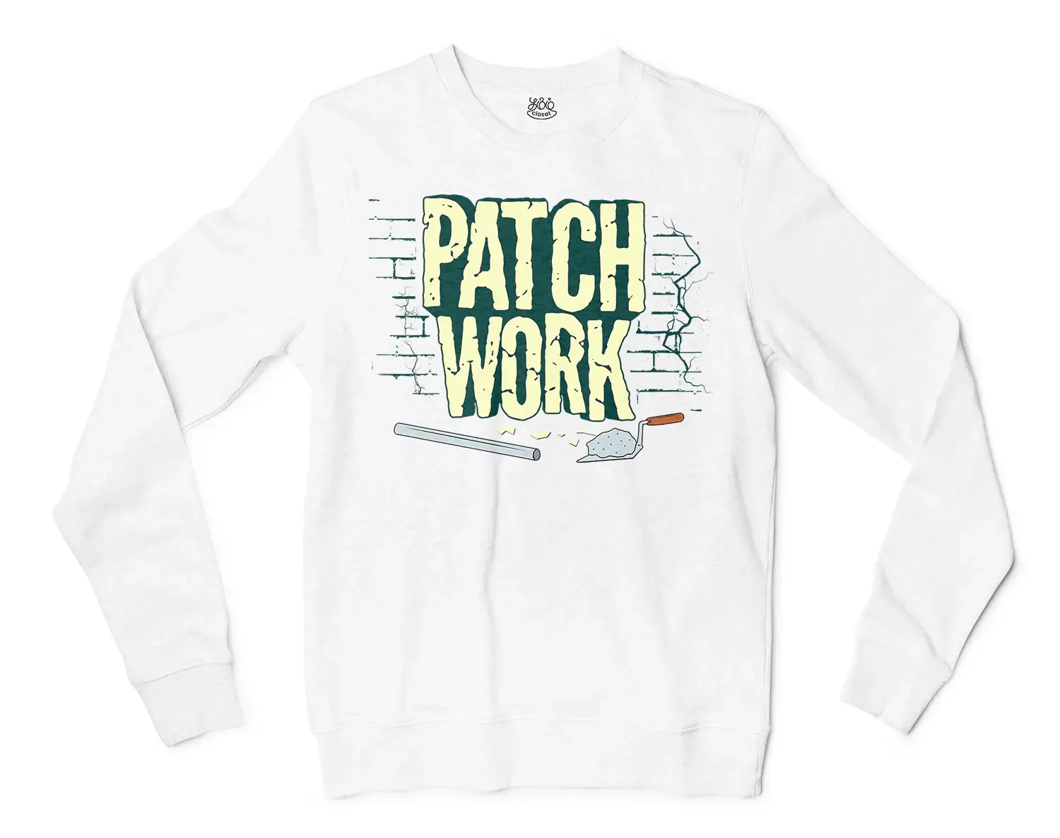 Patch Work Men/Unisex Long Sleeve Sweatshirt in White Color