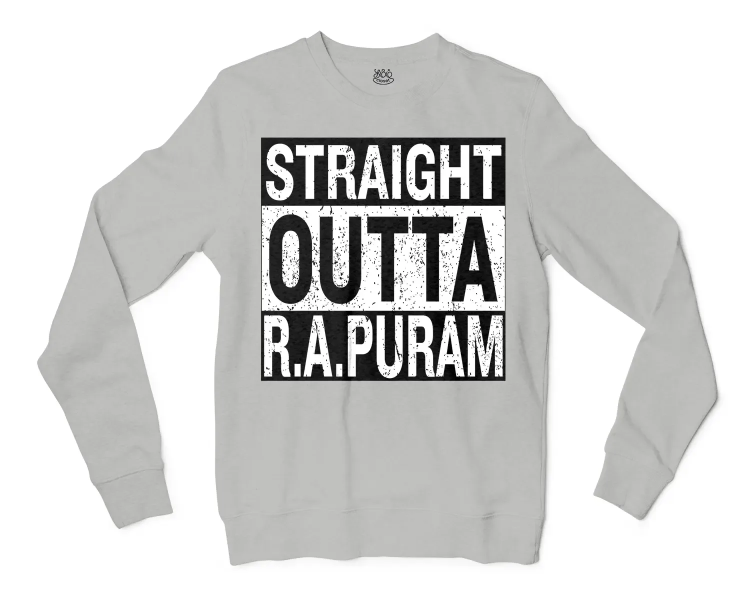 Straight Outta R.a Puram Men/Unisex Long Sleeve T-Shirt in Ash Color