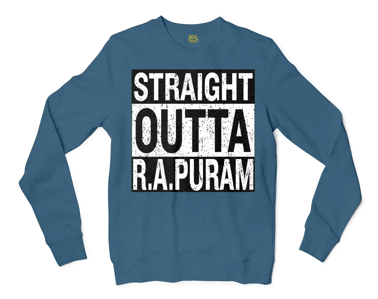 Straight Outta R.a Puram Men/Unisex Long Sleeve T-Shirt in Indigo Blue Color