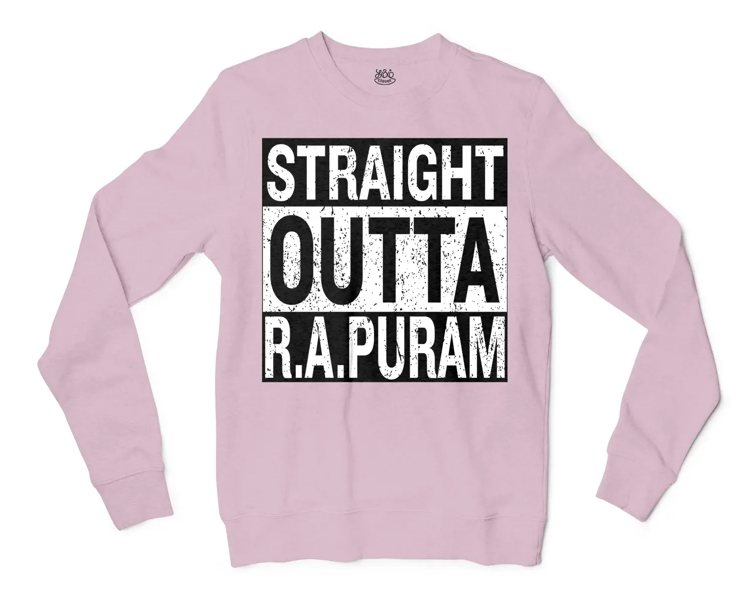 Straight Outta R.a Puram Men/Unisex Long Sleeve T-Shirt in Light Pink Color