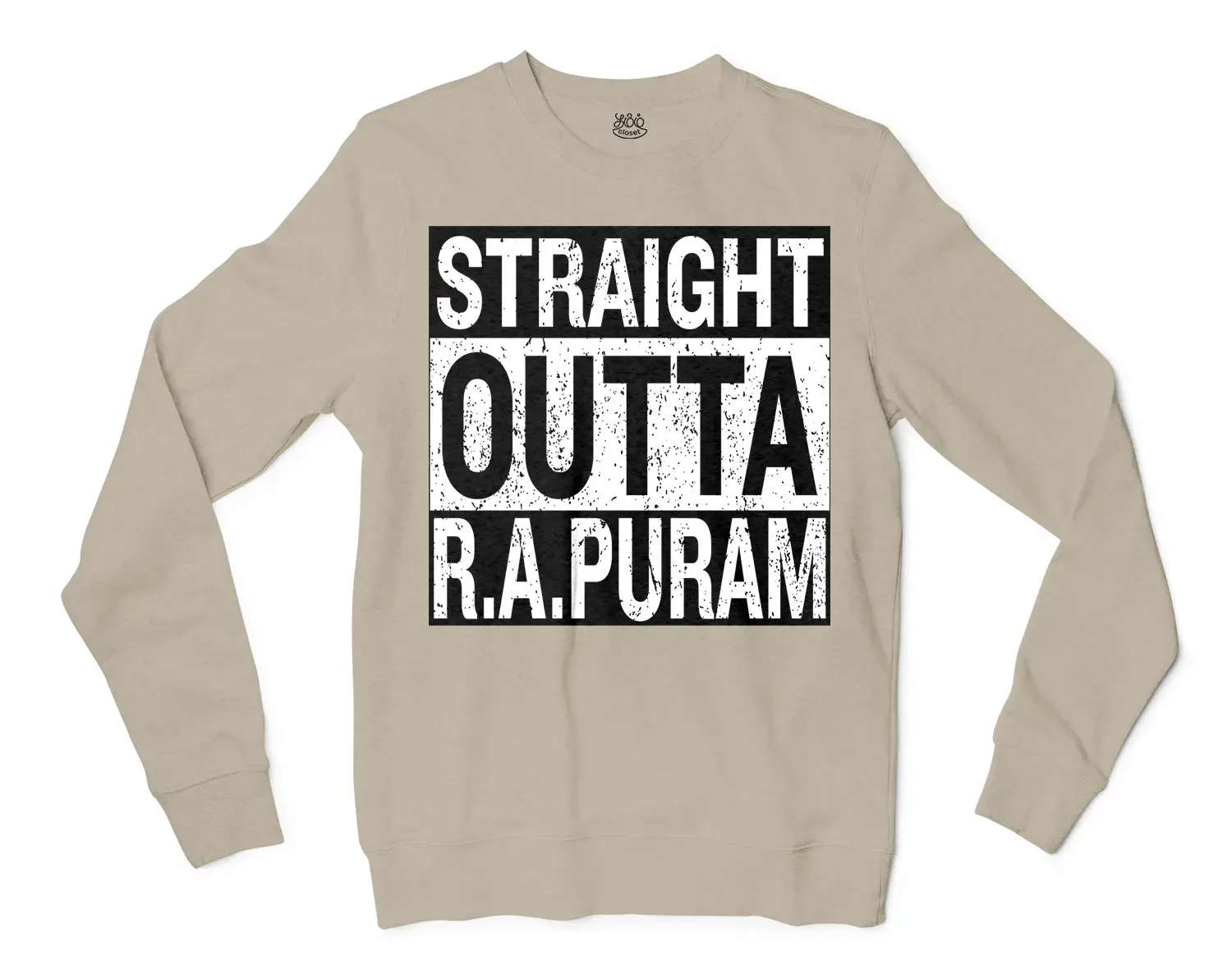Straight Outta R.a Puram Men/Unisex Long Sleeve T-Shirt in Sand Color