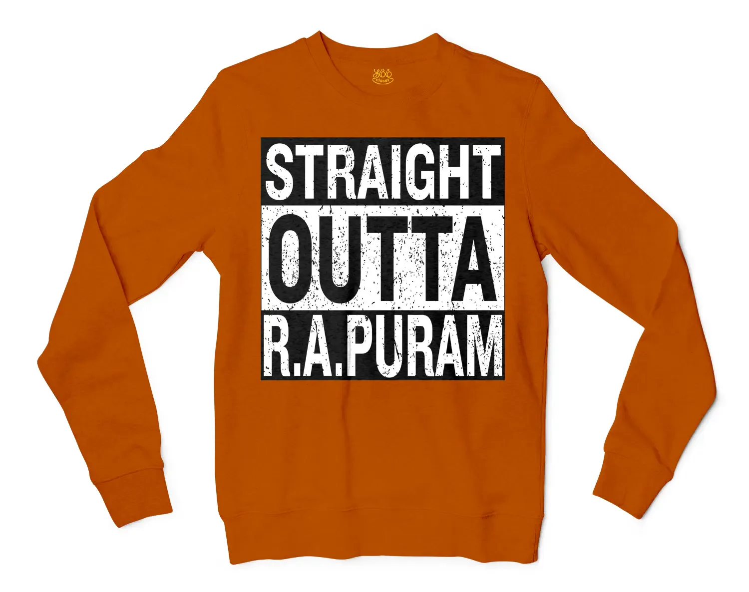 Straight Outta R.a Puram Men/Unisex Long Sleeve T-Shirt in Texas Orange Color