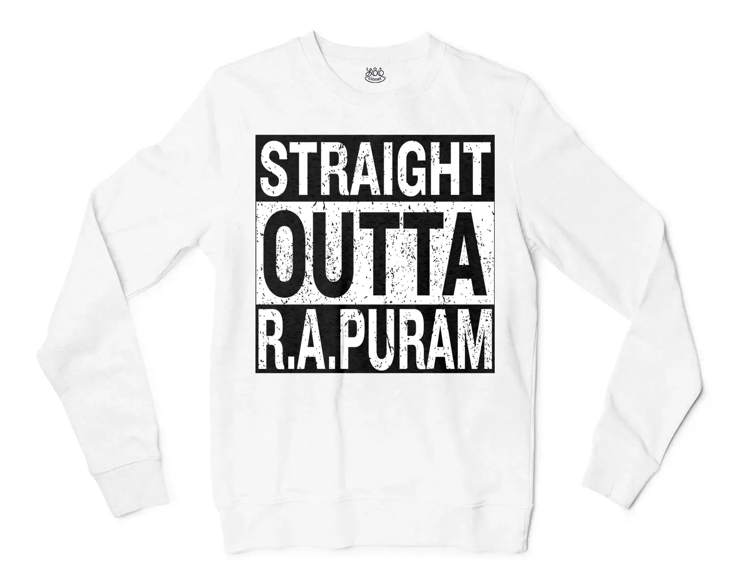 Straight Outta R.a Puram Men/Unisex Long Sleeve T-Shirt in White Color