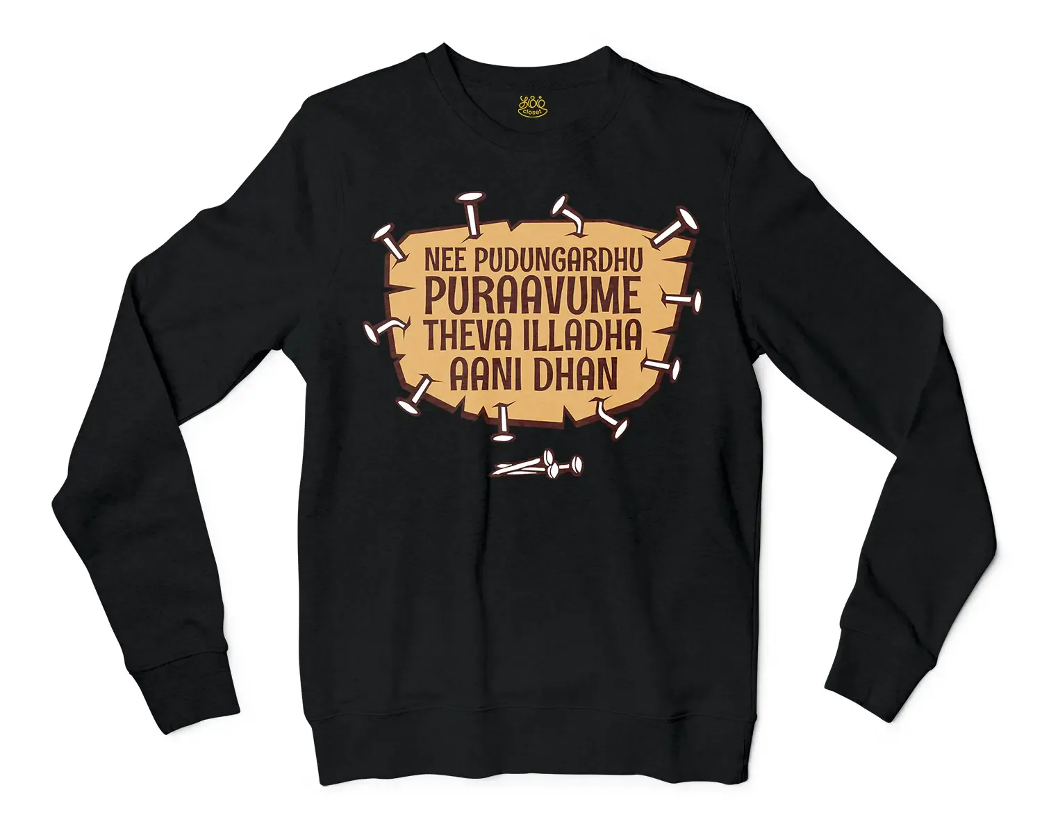 Nee Pudungurathu Puraavume Theva Illadha Aani Dhan Men/Unisex Long Sleeve T-Shirt in Black Color