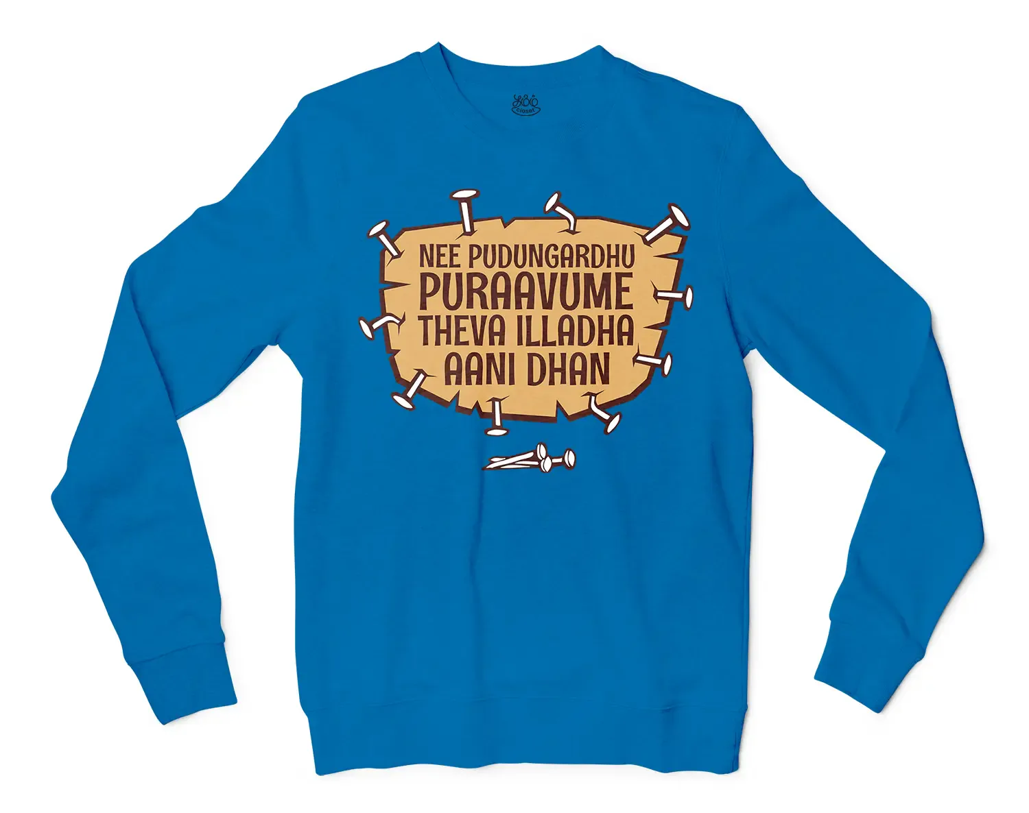 Nee Pudungurathu Puraavume Theva Illadha Aani Dhan Men/Unisex Long Sleeve T-Shirt in Sapphire Color