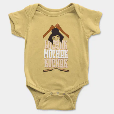 Lochak Mochak Kochak Short Sleeve Baby Onesie in Butter Color