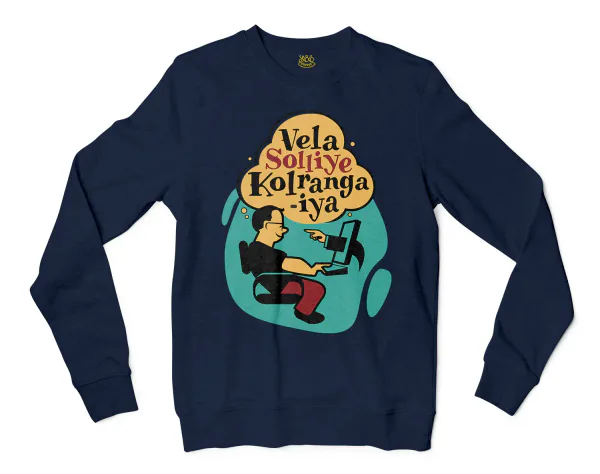 Vela Soliye Kolrangaiya Men/Unisex Long Sleeve Sweatshirt in Navy Color