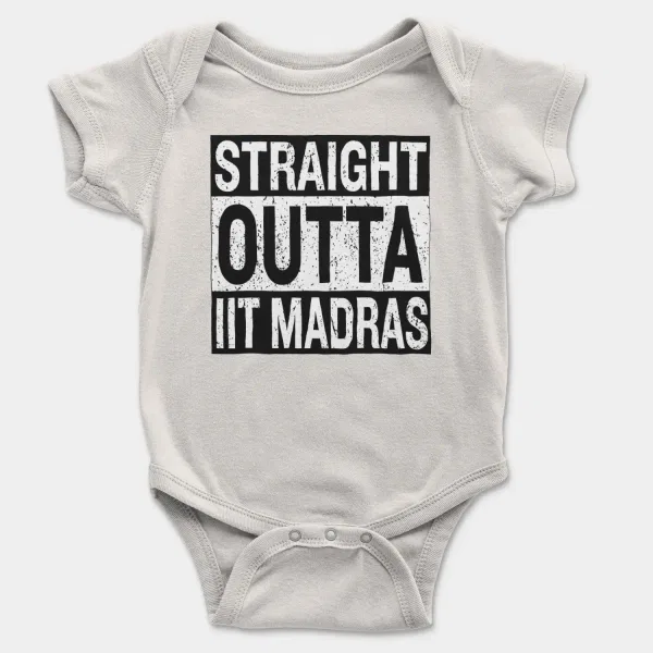 Straight Outta Iit Madras Short Sleeve Baby Onesie in White Color