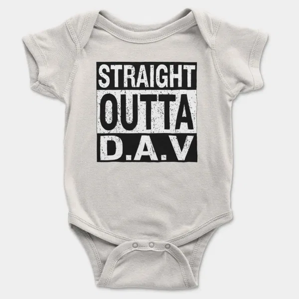 Straight Outta Dav Short Sleeve Baby Onesie in White Color