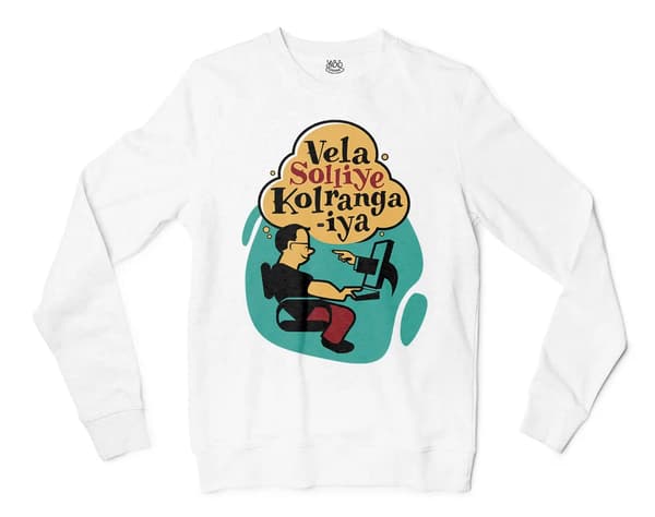 Vela Soliye Kolrangaiya Men/Unisex Long Sleeve Sweatshirt in White Color