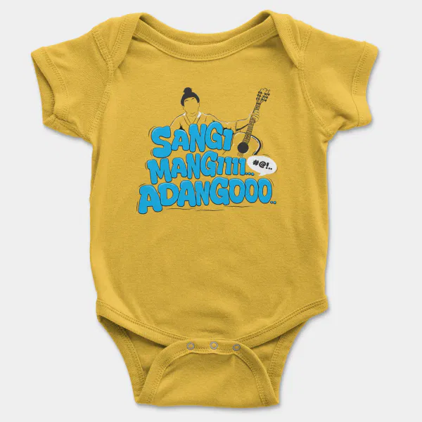 Sangi Mangiiiii….. Adangoooo Short Sleeve Baby Onesie in Yellow Color