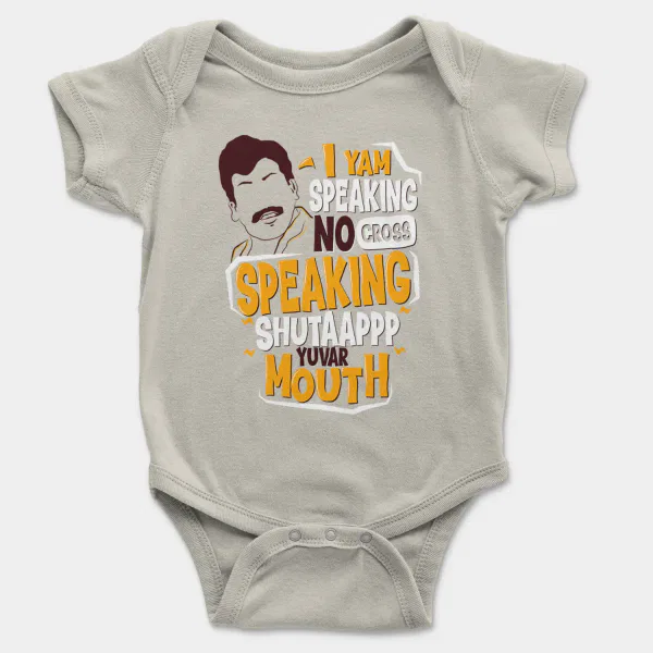I Yam Speaking No Cross Speaking Short Sleeve Baby Onesie in Ash Color
