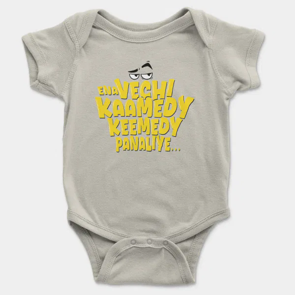 Ena Vechi Kaamedy Keemady Panaliye Short Sleeve Baby Onesie in Ash Color