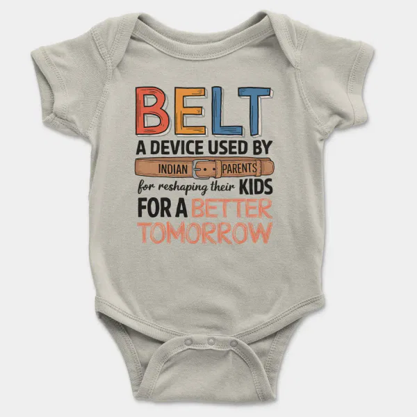 Belt A Device Short Sleeve Baby Onesie in Ash Color