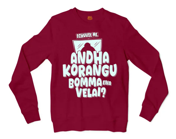 Echuuse Me Andha Korangu Bomma Ena Velai? Men/Unisex Long Sleeve T-Shirt in Cardinal Red Color