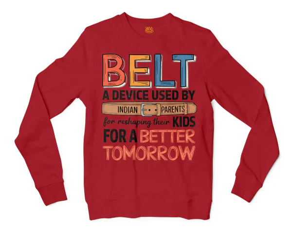 Belt A Device Men/Unisex Long Sleeve Sweatshirt in Cherry Red Color