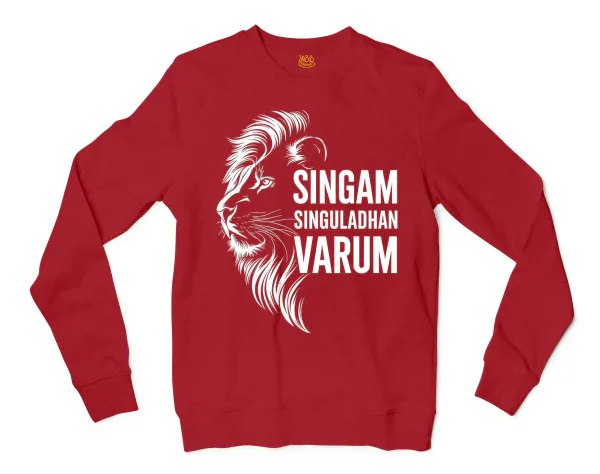 Singam Singuladhan Varum Men/Unisex Long Sleeve Sweatshirt in Cherry Red Color