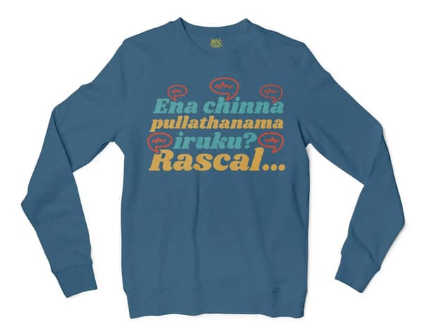 Ena Chinna Pulla Thanama Iruku Rascal Men/Unisex Long Sleeve T-Shirt in Indigo Blue Color