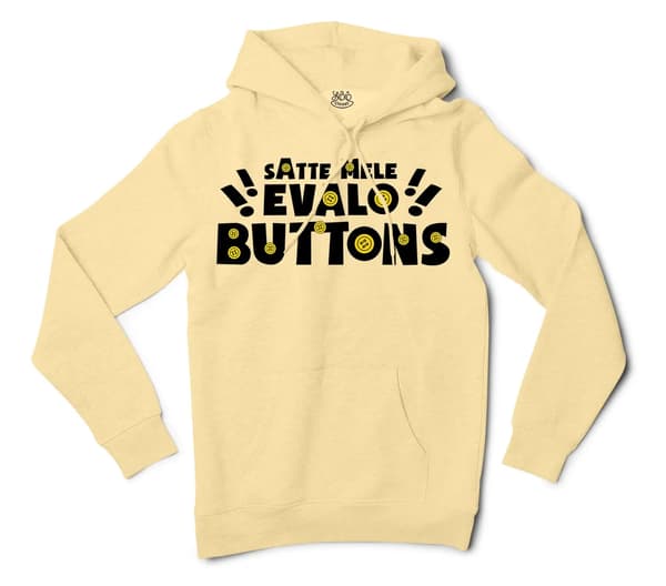 Satte Mele Evalo Buttons Men/Unisex Hoodie in Light Yellow Color