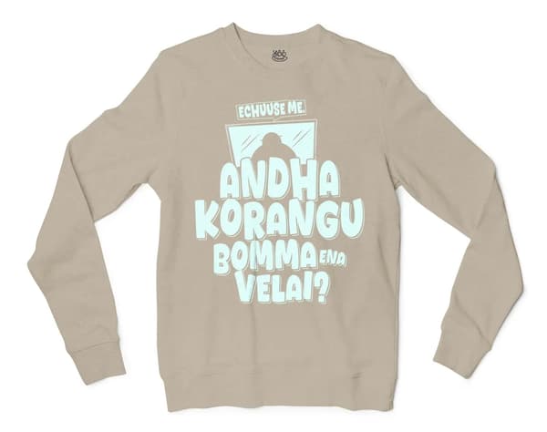 Echuuse Me Andha Korangu Bomma Ena Velai? Men/Unisex Long Sleeve T-Shirt in Sand Color