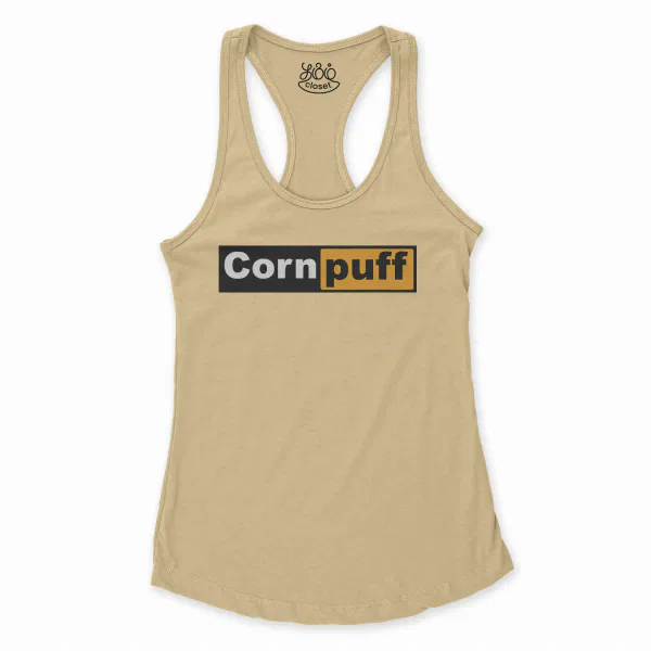 Cornpuff Women's Racerback Tank in Solid Banana Cream Color