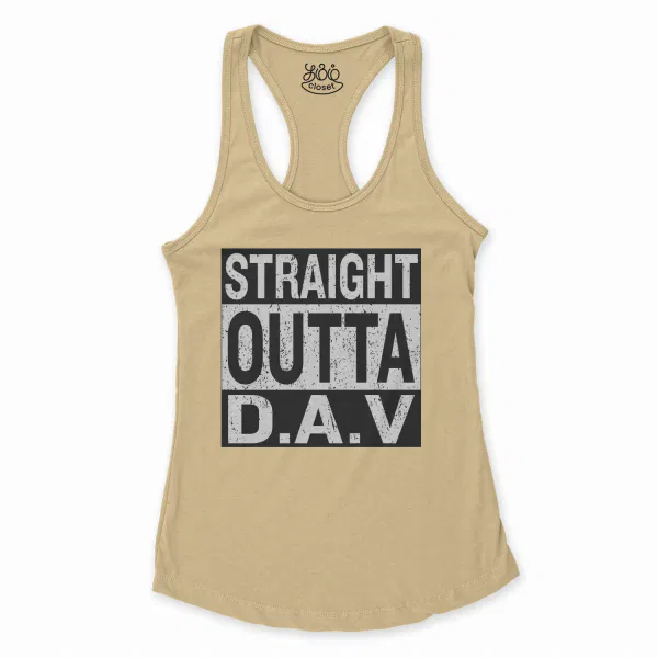Straight Outta Dav Women's Racerback Tank in Solid Banana Cream Color