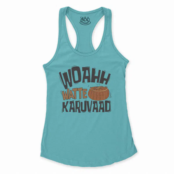 Woahh!! Watte Karuvaad Women's Racerback Tank in Solid Cancun Color