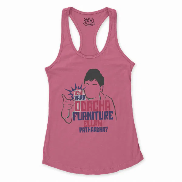 Idhu Vara Odacha Furniture Ellam Pathaadha Women's Racerback Tank in Solid Hot Pink Color