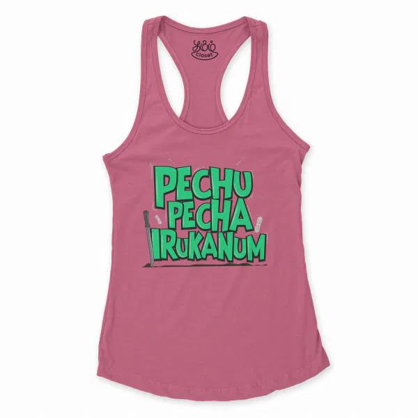 Pechu Pecha Irrukanum Women's Racerback Tank in Solid Hot Pink Color