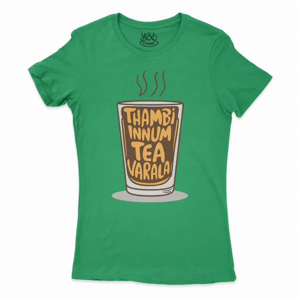 Thambi Innum Tea Varala Women’s T-Shirt in Solid Kelly Green Color