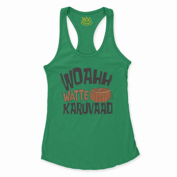 Woahh!! Watte Karuvaad Women's Racerback Tank in Solid Kelly Green Color
