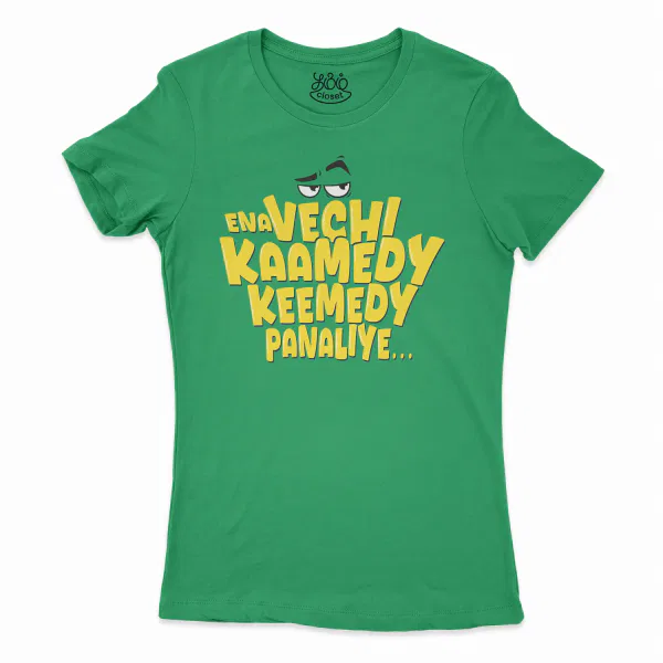 Ena Vechi Kaamedy Keemady Panaliye Women’s T-Shirt in Solid Kelly Green Color