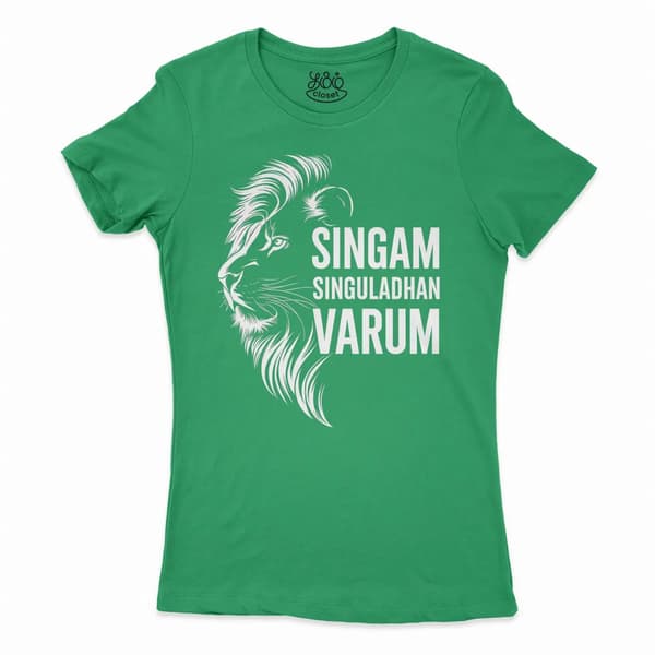 Singam Singuladhan Varum Women's T-Shirt in Solid Kelly Green Color