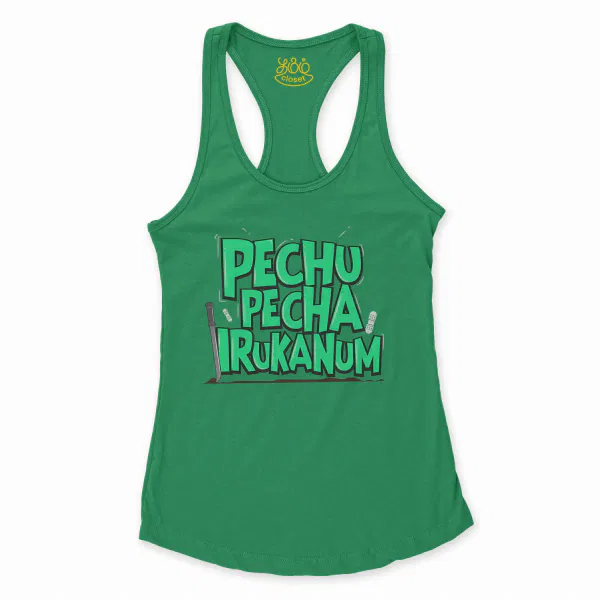 Pechu Pecha Irrukanum Women's Racerback Tank in Solid Kelly Green Color