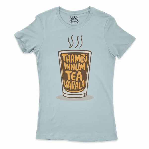 Thambi Innum Tea Varala Women’s T-Shirt in Solid Light Blue Color