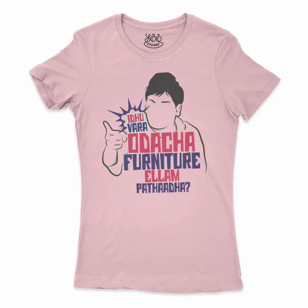 Idhu Vara Odacha Furniture Ellam Pathaadha Women’s T-Shirt in Solid Light Pink Color