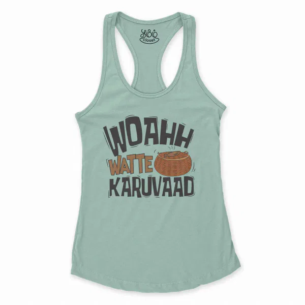 Woahh!! Watte Karuvaad Women's Racerback Tank in Solid Mint Color