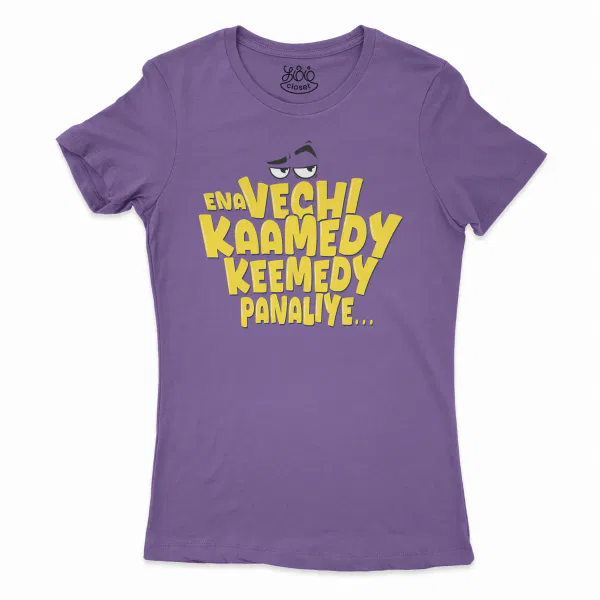 Ena Vechi Kaamedy Keemady Panaliye Women’s T-Shirt in Solid Purple Rush Color