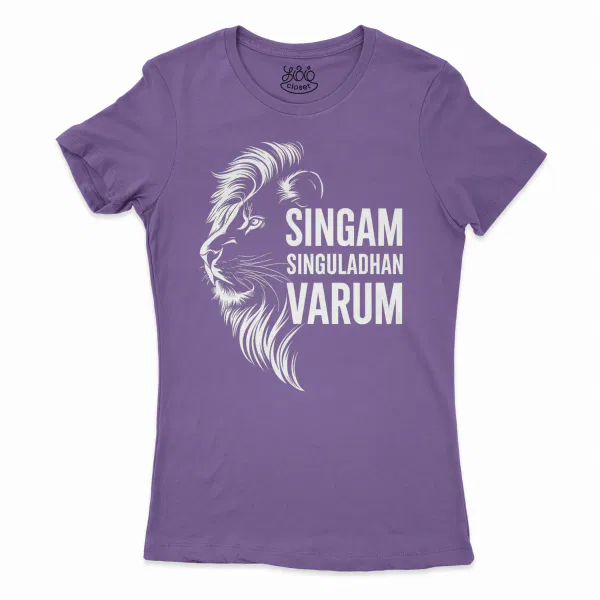Singam Singuladhan Varum Women's T-Shirt in Solid Purple Rush Color