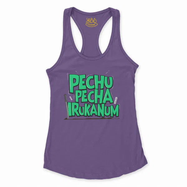 Pechu Pecha Irrukanum Women's Racerback Tank in Solid Purple Rush Color