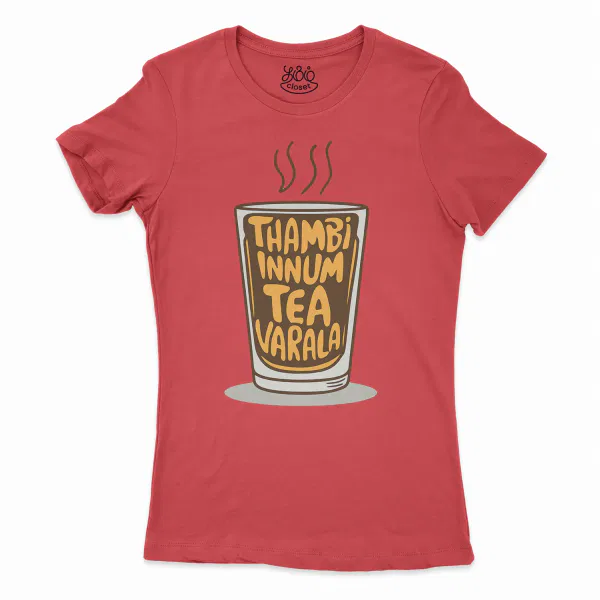 Thambi Innum Tea Varala Women’s T-Shirt in Solid Red Color
