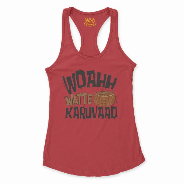 Woahh!! Watte Karuvaad Women's Racerback Tank in Solid Red Color